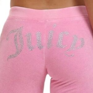 👑🩷JUICY COUTURE Pink Velvet Fleece Pants with Rhinestone Detail Y2K LARGE
